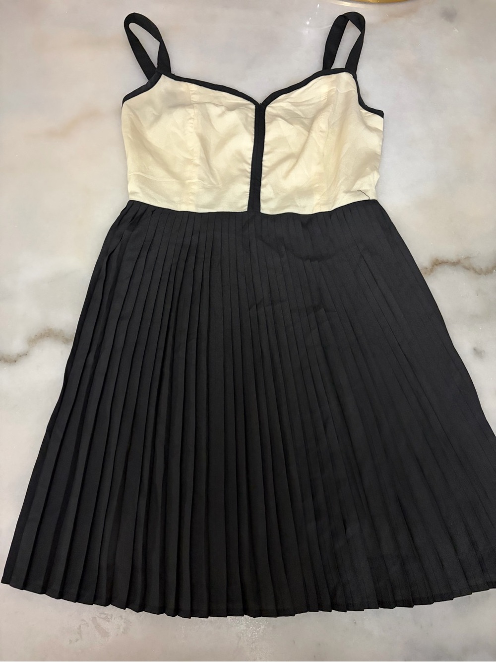 BeBop Black and Cream Pleated Mini Dress